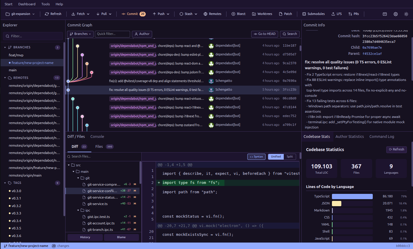GitSmith main interface in dark theme